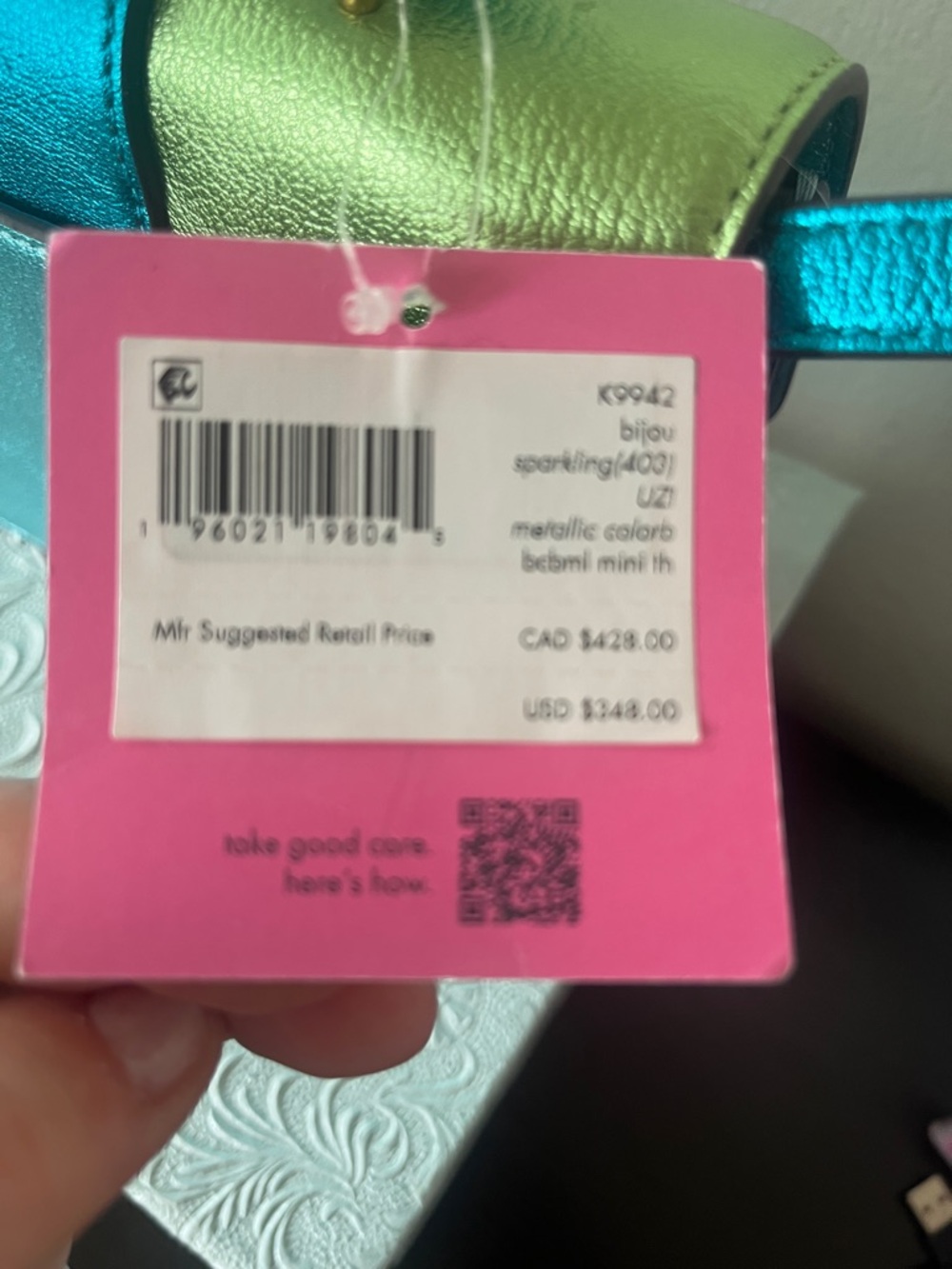 kate spade Metallic Teal, Aqua & Lime Top-Handle Satchel, NWT - Picture 3 of 7